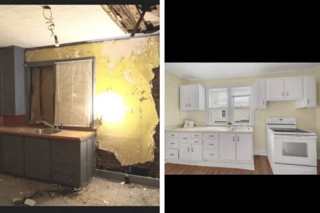 Kitchen repair before and after view