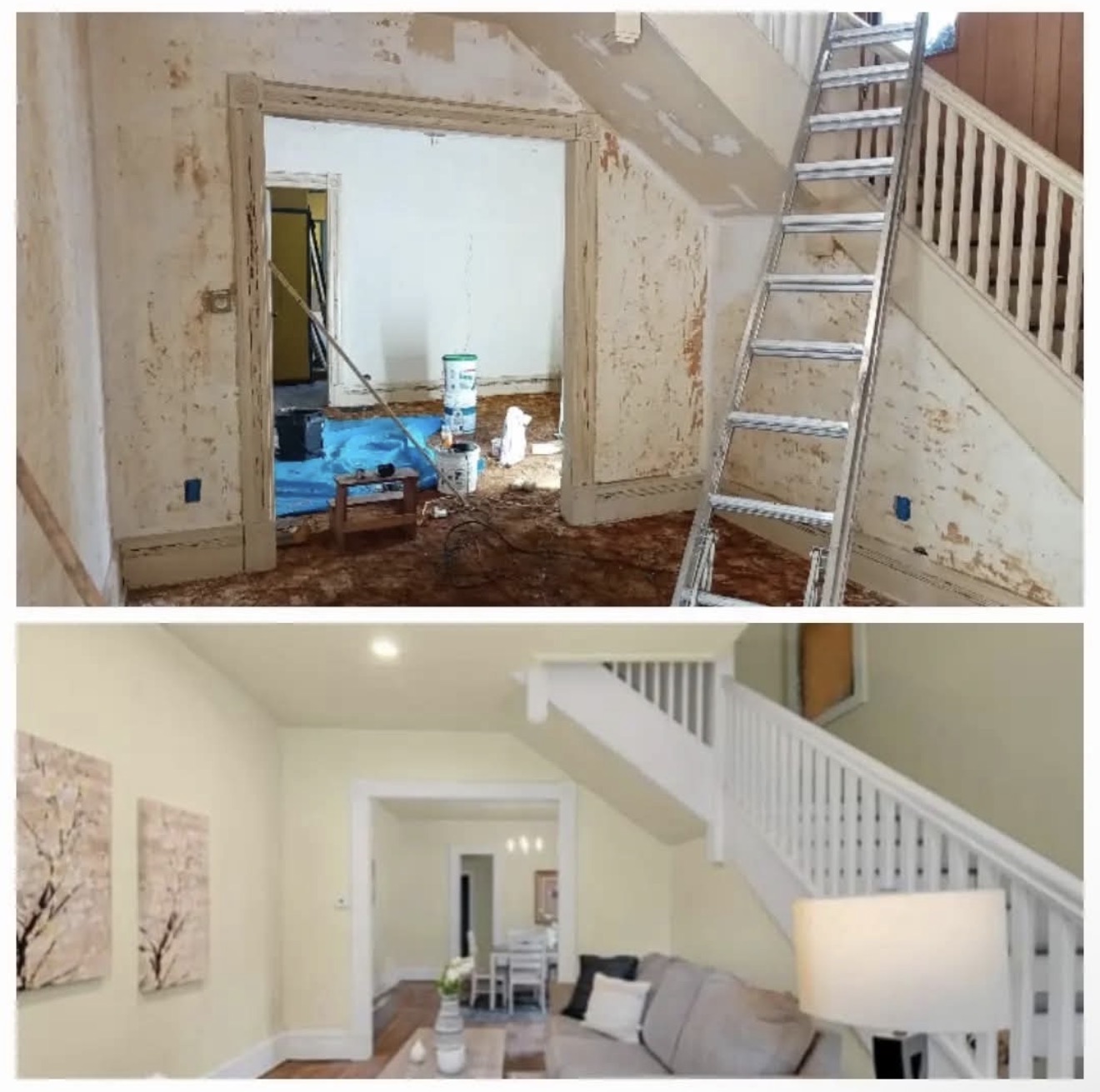 Interior renovation before and after view