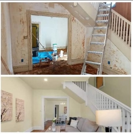 Interior renovation before and after view